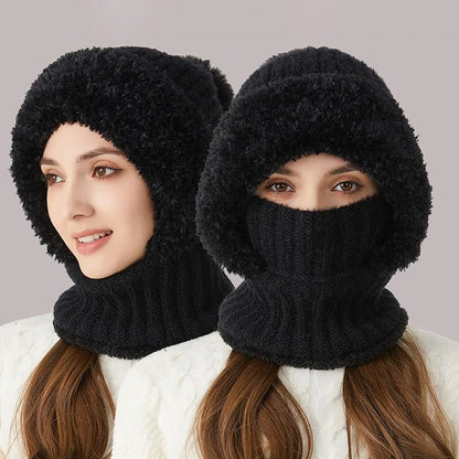 Womens 3-in-1 Thermal Knitted Winter Hood Set