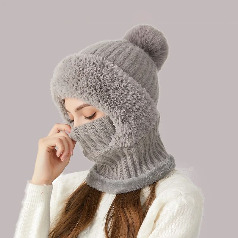 Womens 3-in-1 Thermal Knitted Winter Hood Set
