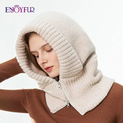 Premium Zippered Thermal Wool Knit Balaclava Hood