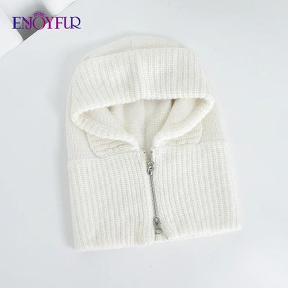 Premium Zippered Thermal Wool Knit Balaclava Hood