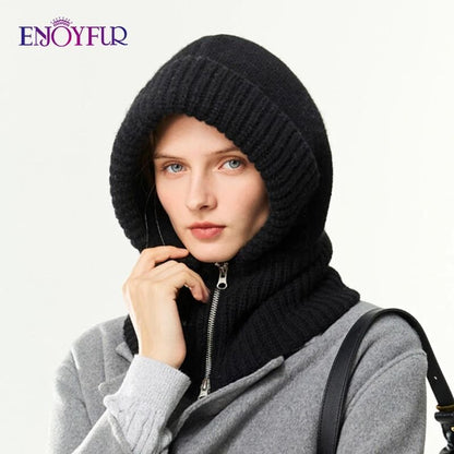 Premium Zippered Thermal Wool Knit Balaclava Hood