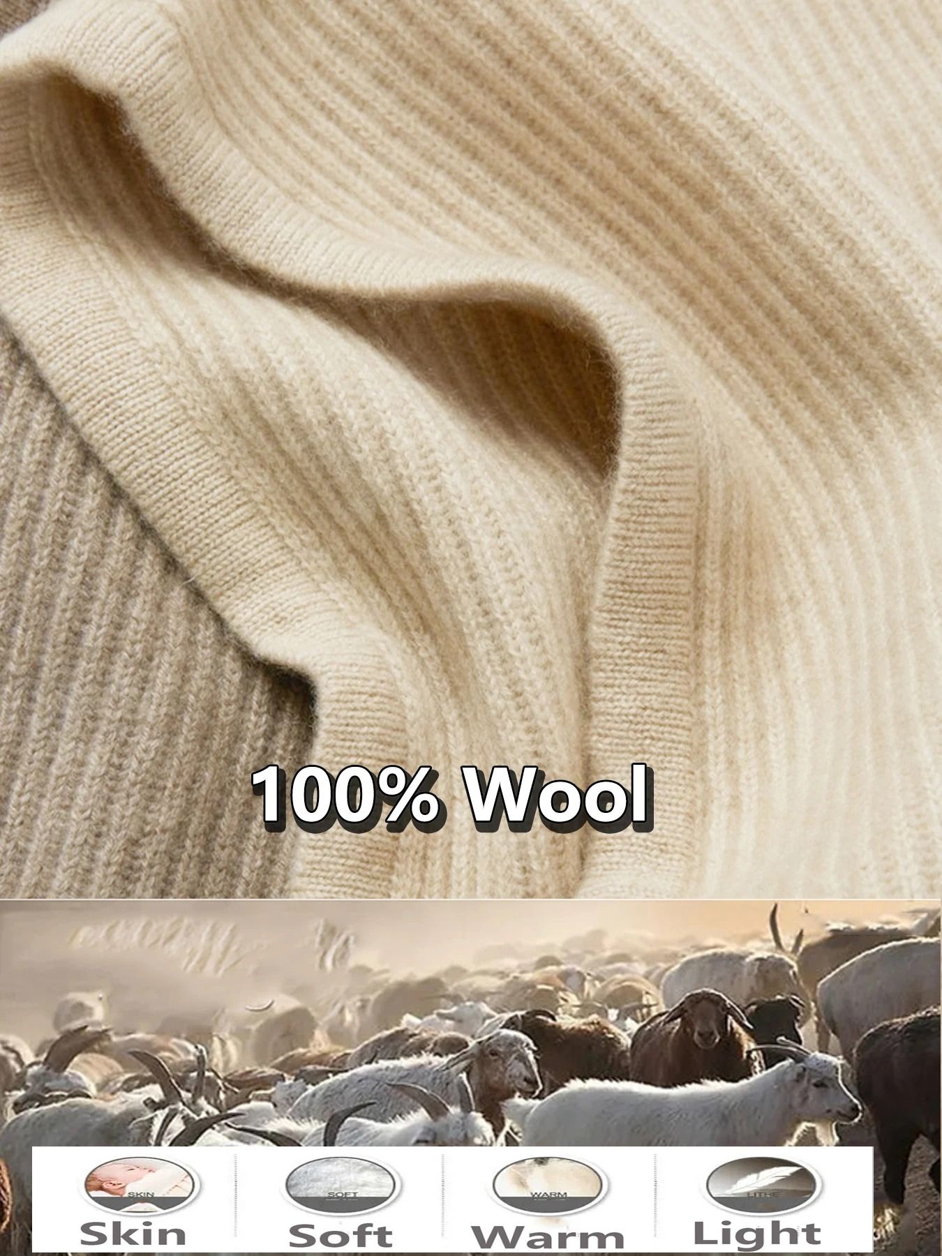 100% Pure Wool Knitted Thermal Balaclava Hood