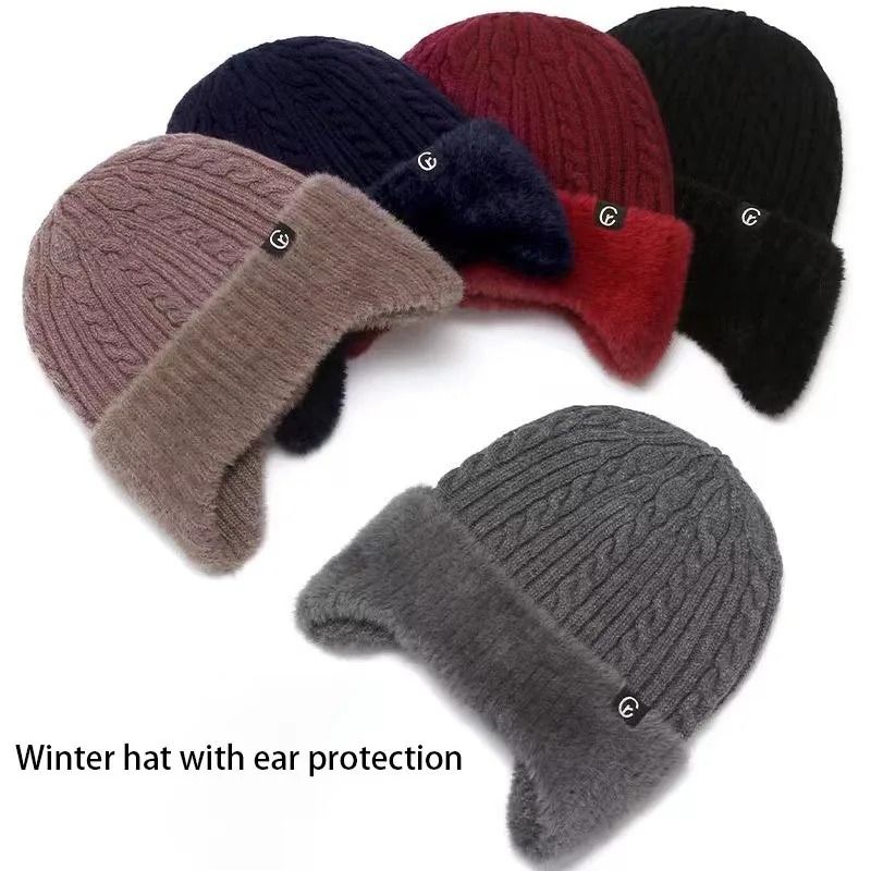 Elderly Thermal Knitted Winter Hat with Ear Protection