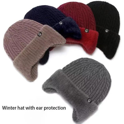 Elderly Thermal Knitted Winter Hat with Ear Protection