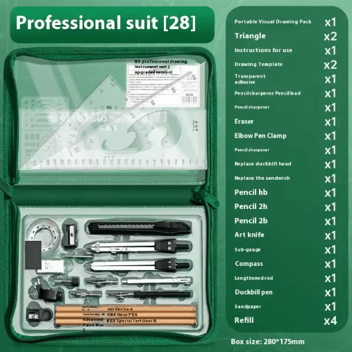 Professional Geometry Set for College Engineering & Technical Drawing