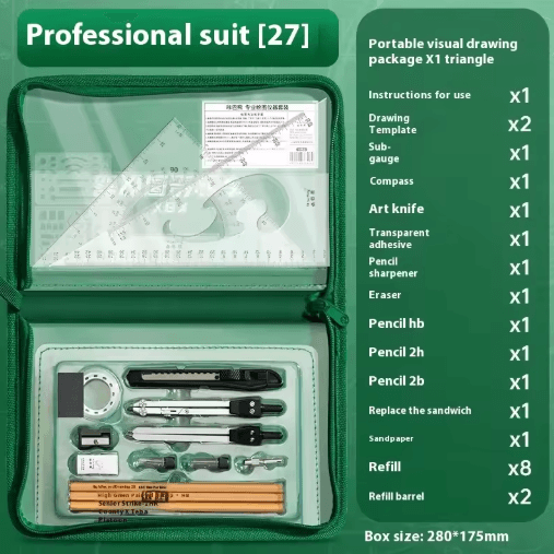 Professional Geometry Set for College Engineering & Technical Drawing