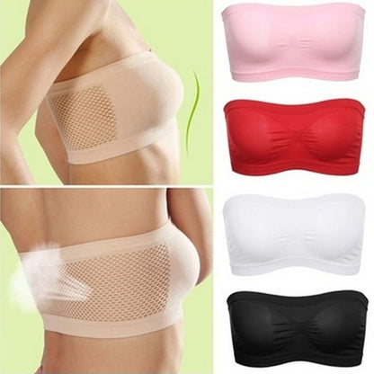 Sexy Strapless Crop Top Bra Breathable Mesh Invisible Bandeau for Summer