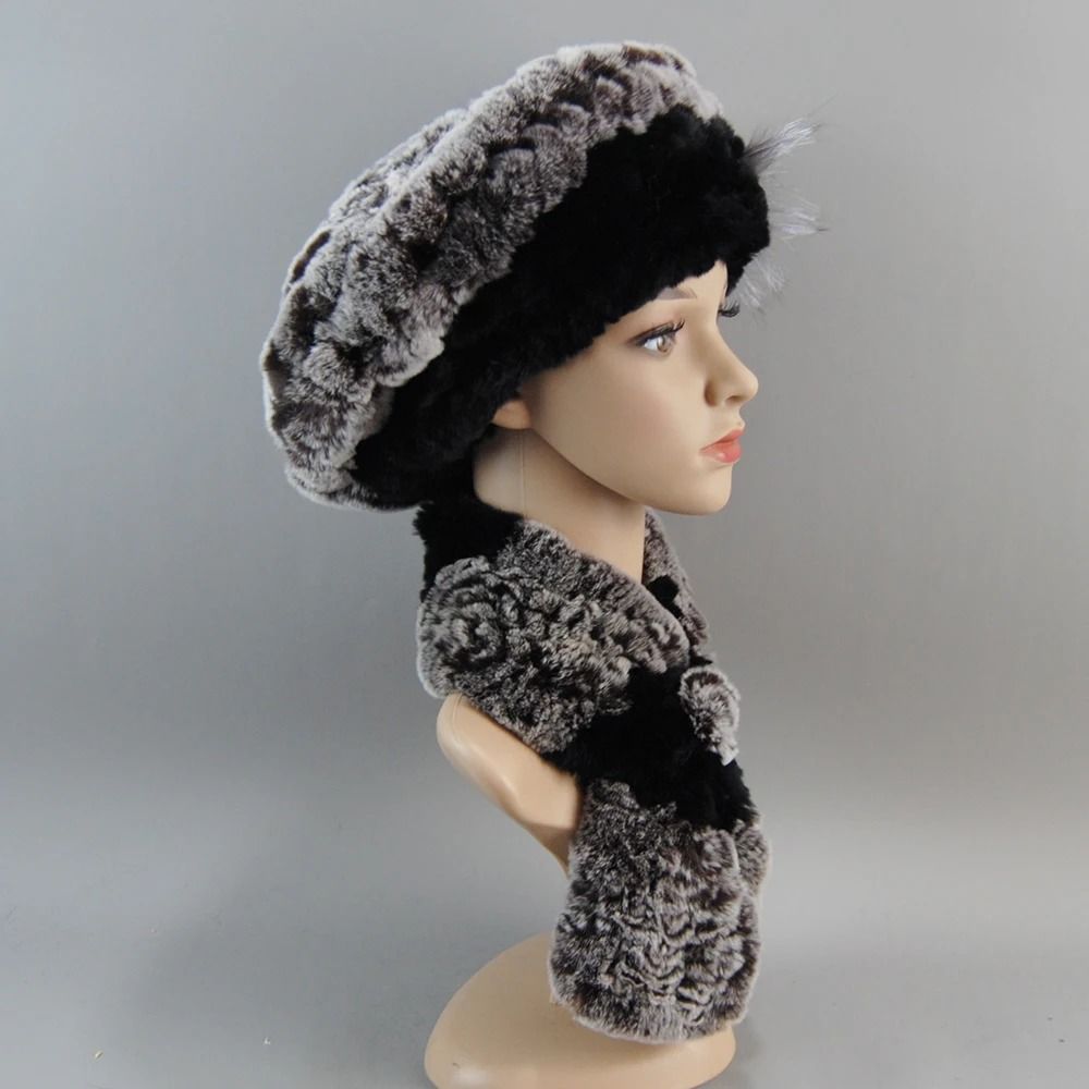 Luxury Genuine Rex Rabbit Fur Hat and Scarf Set