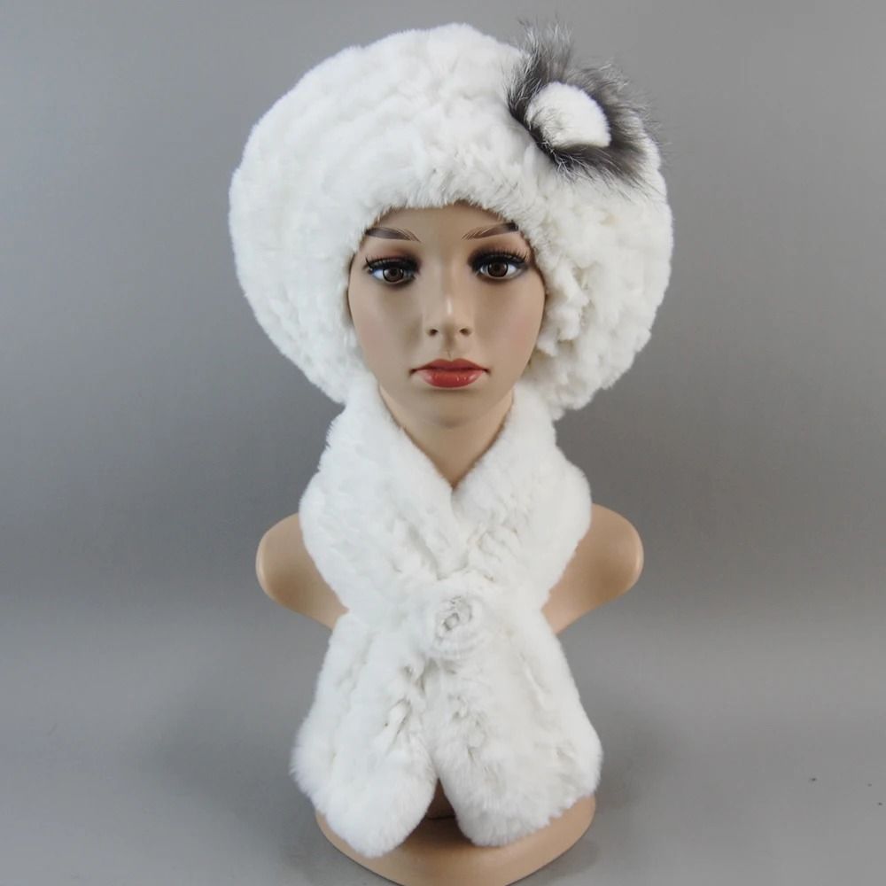 Luxury Genuine Rex Rabbit Fur Hat and Scarf Set