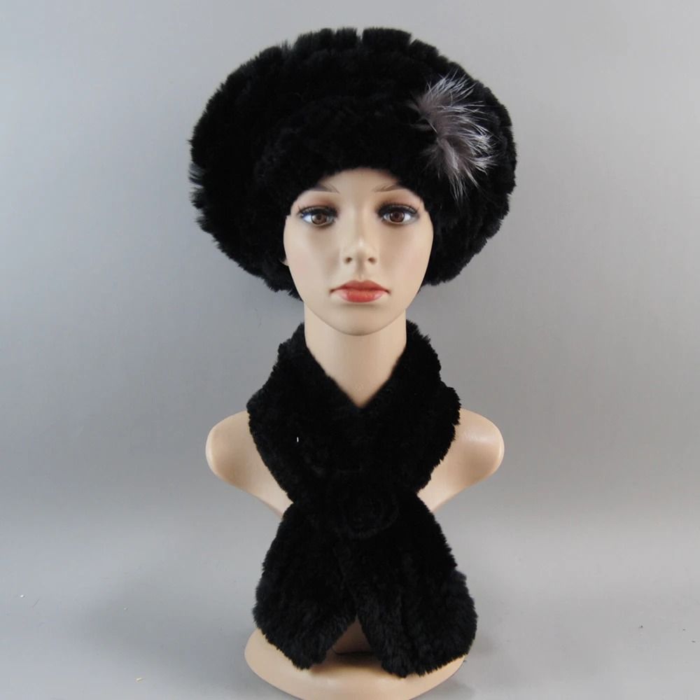 Luxury Genuine Rex Rabbit Fur Hat and Scarf Set