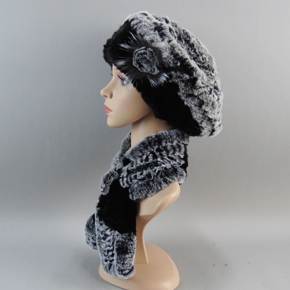 Luxury Genuine Rex Rabbit Fur Hat and Scarf Set