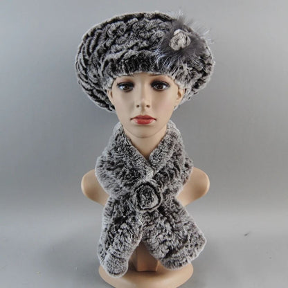 Luxury Genuine Rex Rabbit Fur Hat and Scarf Set