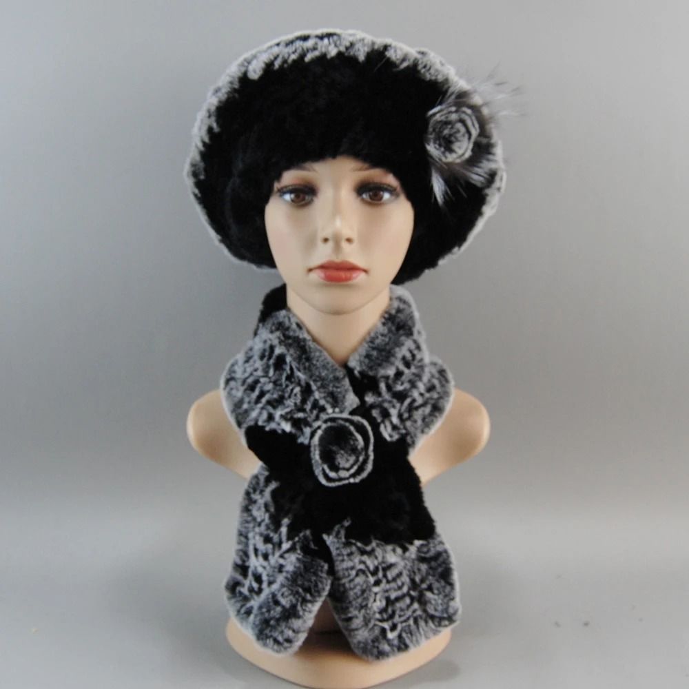 Luxury Genuine Rex Rabbit Fur Hat and Scarf Set