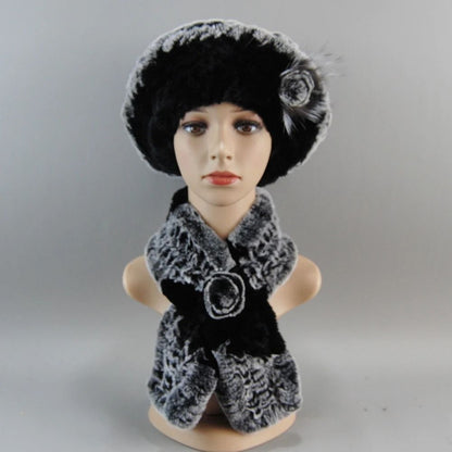 Luxury Genuine Rex Rabbit Fur Hat and Scarf Set