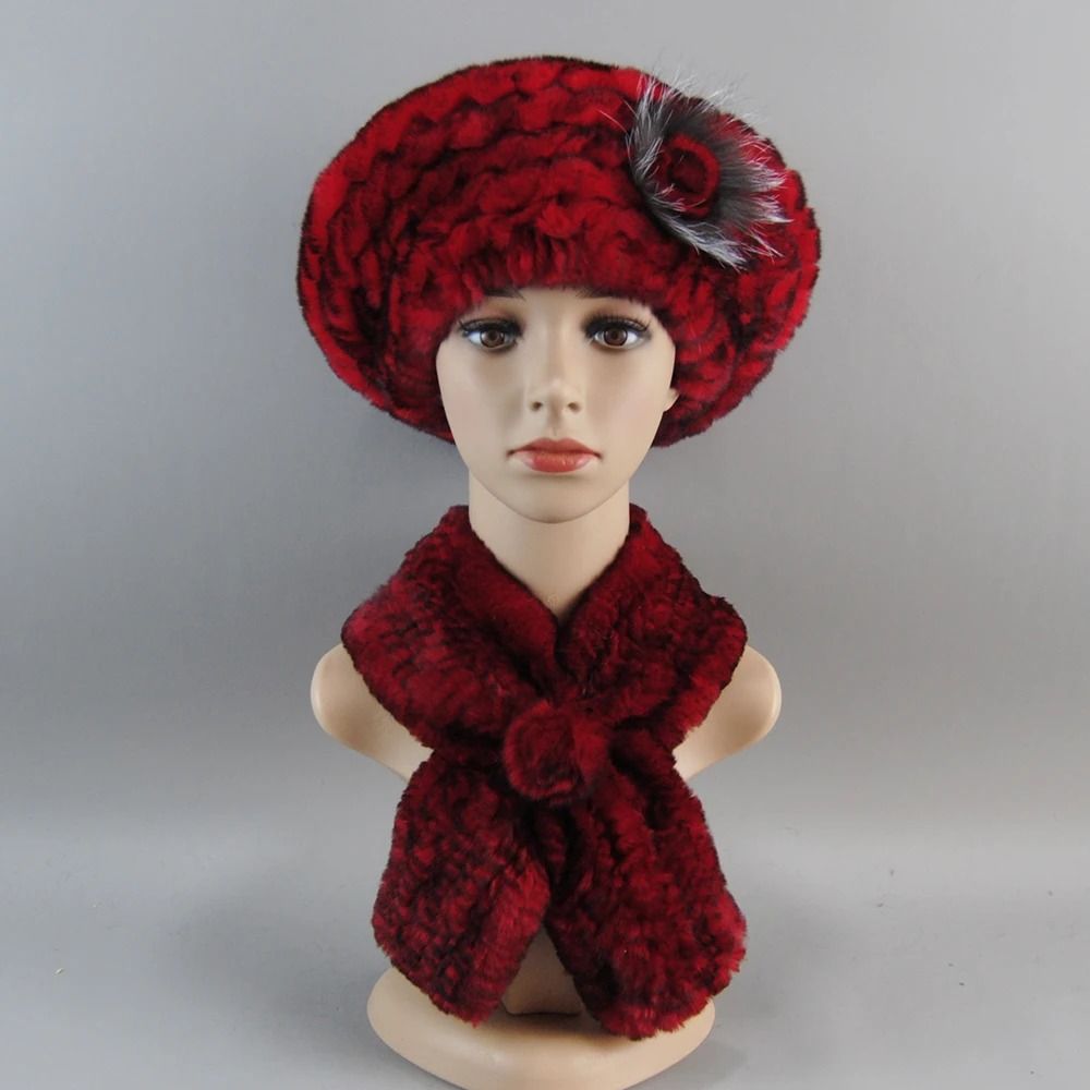 Luxury Genuine Rex Rabbit Fur Hat and Scarf Set