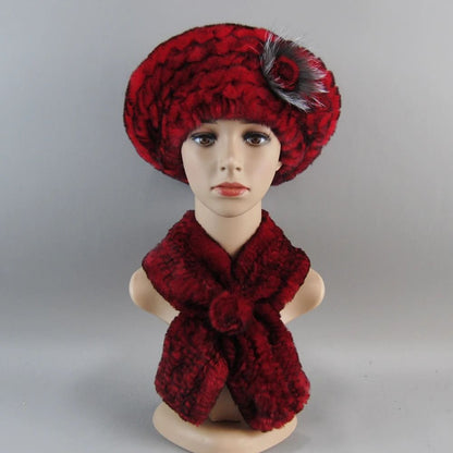 Luxury Genuine Rex Rabbit Fur Hat and Scarf Set