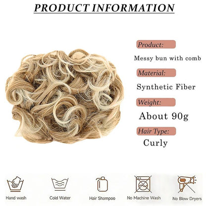 Effortless Messy Curly Bun Scrunchie – Clip-In Synthetic Hair Bun Extension