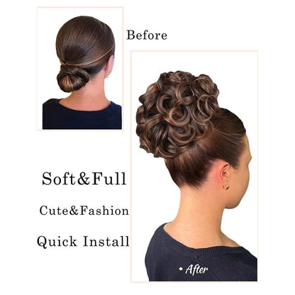 Effortless Messy Curly Bun Scrunchie – Clip-In Synthetic Hair Bun Extension