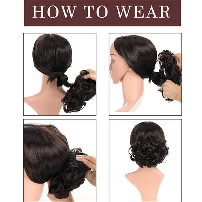Effortless Messy Curly Bun Scrunchie – Clip-In Synthetic Hair Bun Extension