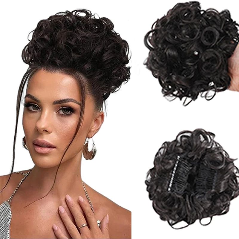 Effortless Messy Curly Bun Scrunchie – Clip-In Synthetic Hair Bun Extension