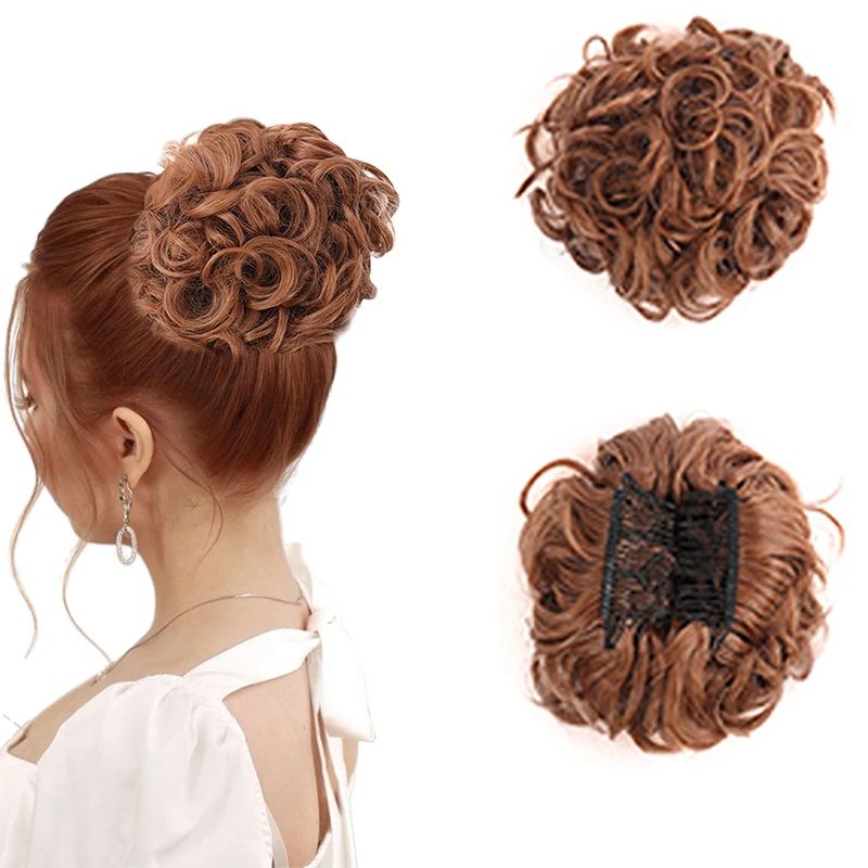 Effortless Messy Curly Bun Scrunchie – Clip-In Synthetic Hair Bun Extension
