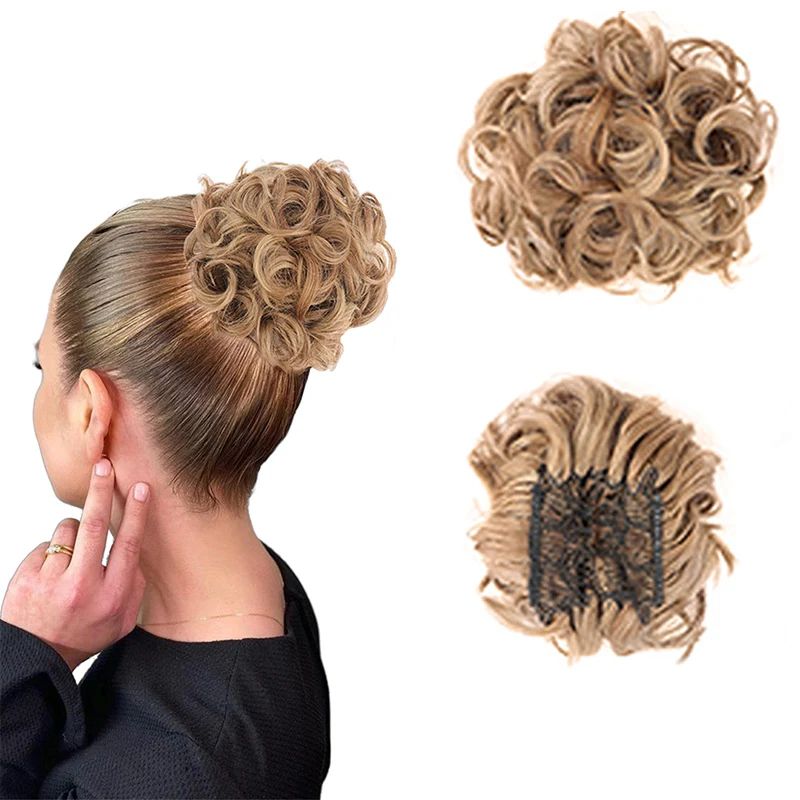 Effortless Messy Curly Bun Scrunchie – Clip-In Synthetic Hair Bun Extension