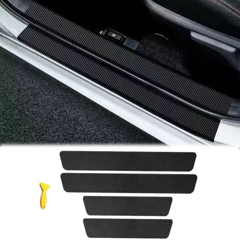 4-Piece Carbon Fiber Leather Door Sill Protection Set