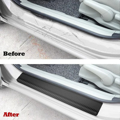 4-Piece Carbon Fiber Leather Door Sill Protection Set