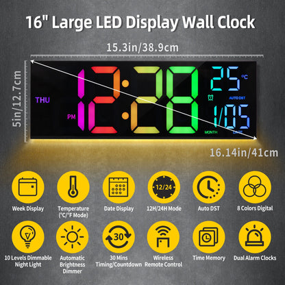 16-Inch Large RGB Digital Wall Clock