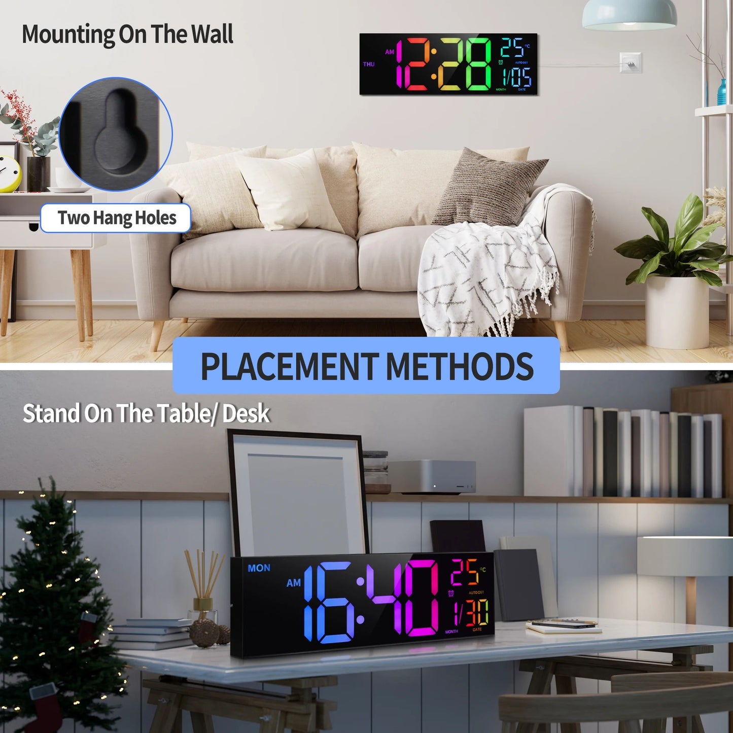 16-Inch Large RGB Digital Wall Clock