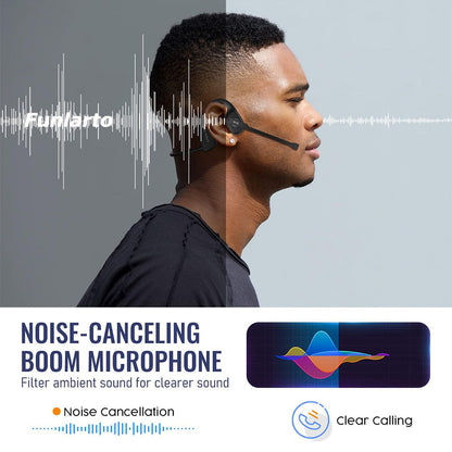 Open Ear Wireless Bluetooth Headset with ENC Noise Cancelling and Boom Microphone