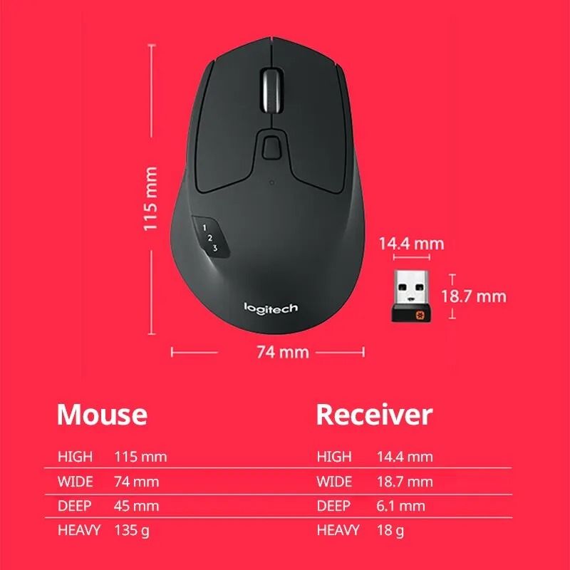 Logitech M720 Triathlon Multi-Device Wireless Mouse | Bluetooth & 2.4GHz Dual-Mode Optical Mouse