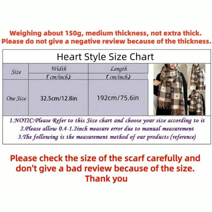 Women's Heart Pattern Plaid Blanket Scarf – Thick Winter Shawl Wrap