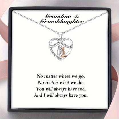 EndlessLove Grandma Granddaughter Necklace Zirconia Heart Pendant Gift