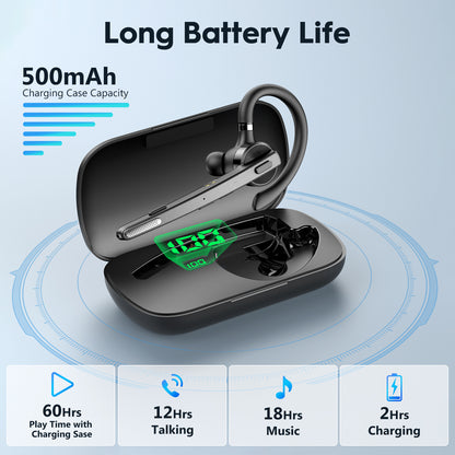 Bluetooth Headset Wireless Headphone Dual Mic Mute Noise Cancelling Earpiece for Handsfree Use