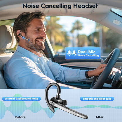 Bluetooth Headset Wireless Headphone Dual Mic Mute Noise Cancelling Earpiece for Handsfree Use