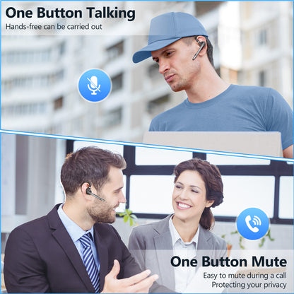 Bluetooth Headset Wireless Headphone Dual Mic Mute Noise Cancelling Earpiece for Handsfree Use