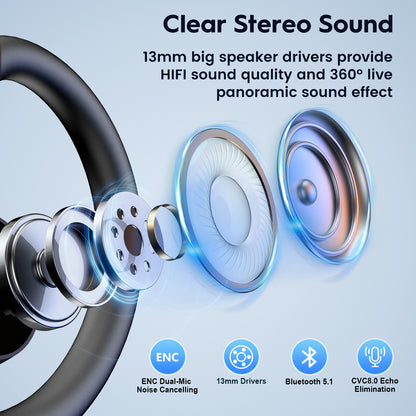 Bluetooth Headset Wireless Headphone Dual Mic Mute Noise Cancelling Earpiece for Handsfree Use
