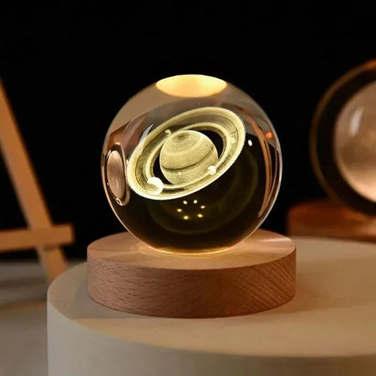 3D Crystal Ball Solar System LED Night Light – Astronaut Moon Planet Glass Globe Decor
