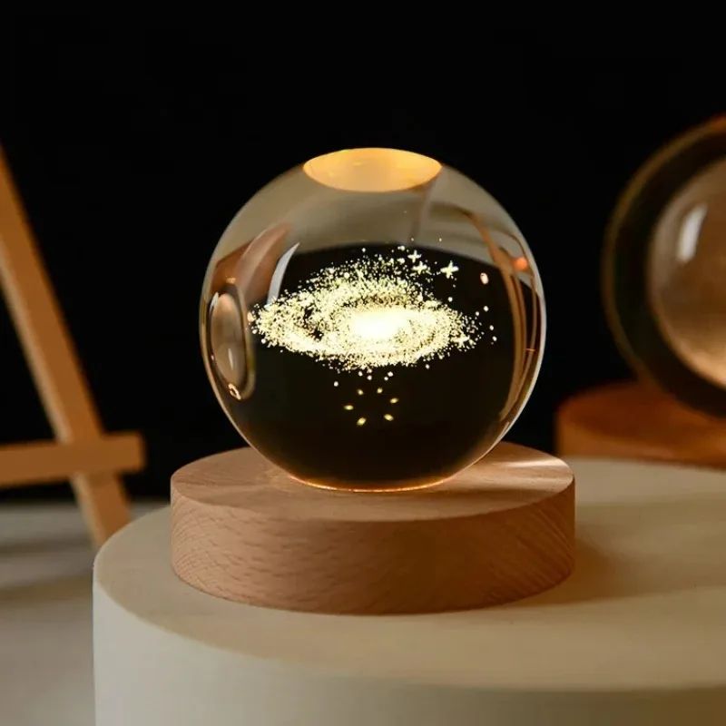 3D Crystal Ball Solar System LED Night Light – Astronaut Moon Planet Glass Globe Decor