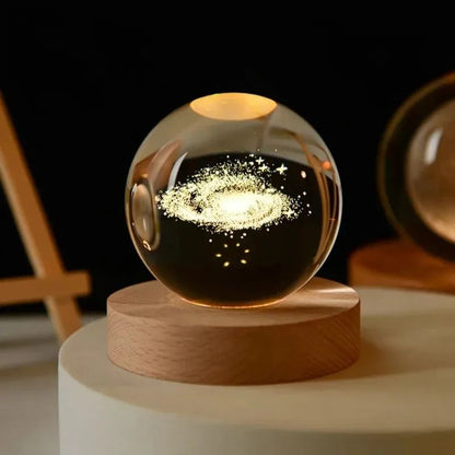 3D Crystal Ball Solar System LED Night Light – Astronaut Moon Planet Glass Globe Decor