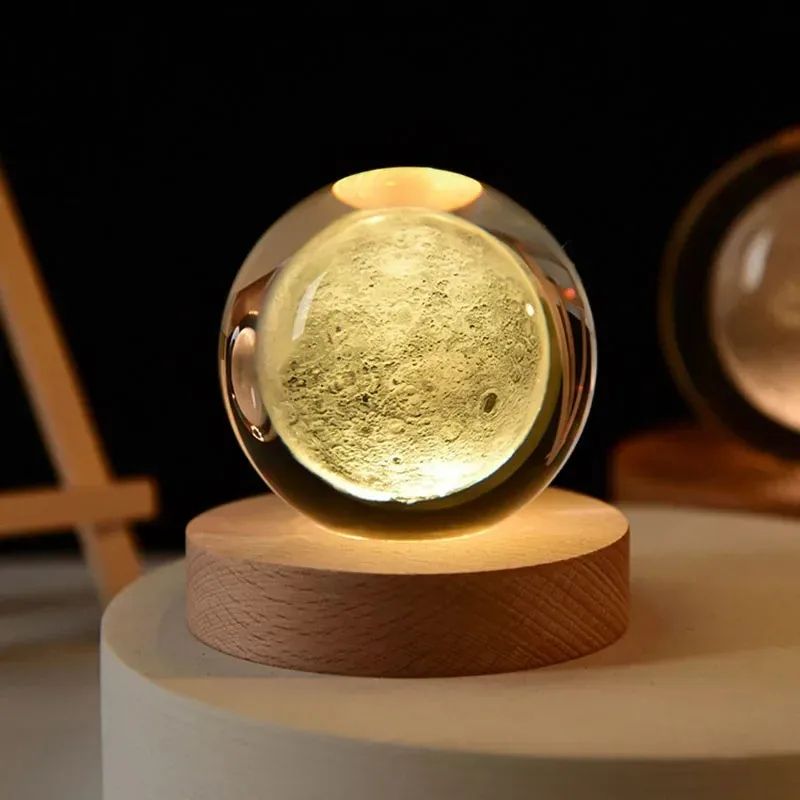 3D Crystal Ball Solar System LED Night Light – Astronaut Moon Planet Glass Globe Decor