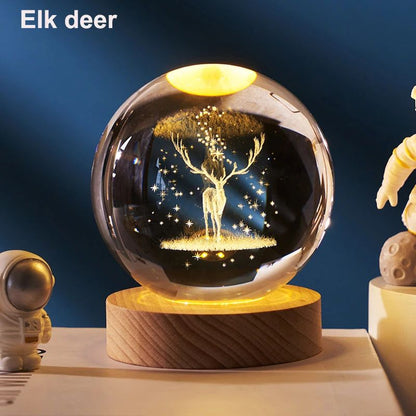 3D Crystal Ball Solar System LED Night Light – Astronaut Moon Planet Glass Globe Decor
