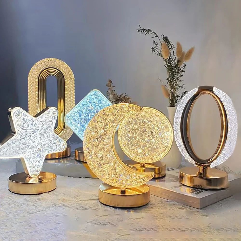 Rechargeable 3D Moon Crystal Touch Lamp – USB Dimmable LED Bedside Ambient Night Light