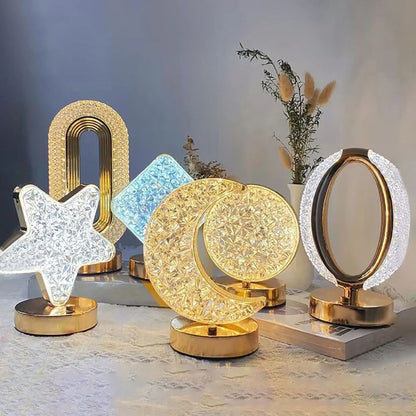 Rechargeable 3D Moon Crystal Touch Lamp – USB Dimmable LED Bedside Ambient Night Light