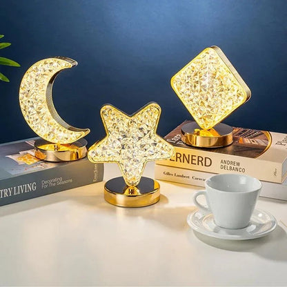 Rechargeable 3D Moon Crystal Touch Lamp – USB Dimmable LED Bedside Ambient Night Light