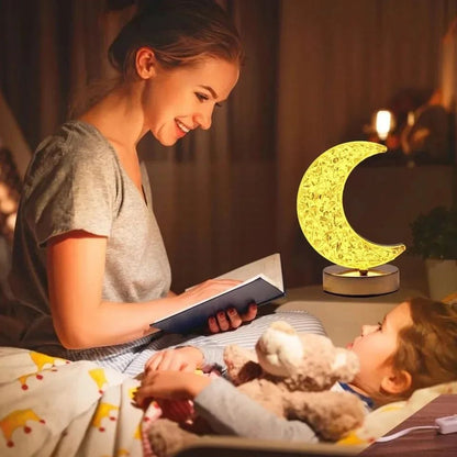 Rechargeable 3D Moon Crystal Touch Lamp – USB Dimmable LED Bedside Ambient Night Light