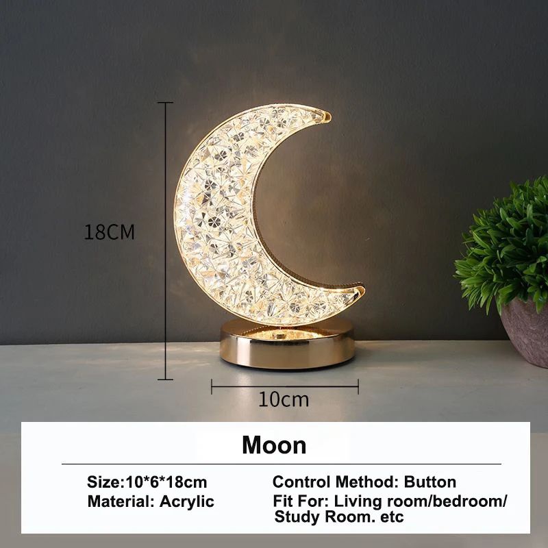 Rechargeable 3D Moon Crystal Touch Lamp – USB Dimmable LED Bedside Ambient Night Light