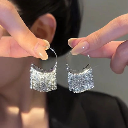 925 Silver Snake Chain Tassel Earrings Elegant Womens Jewelry