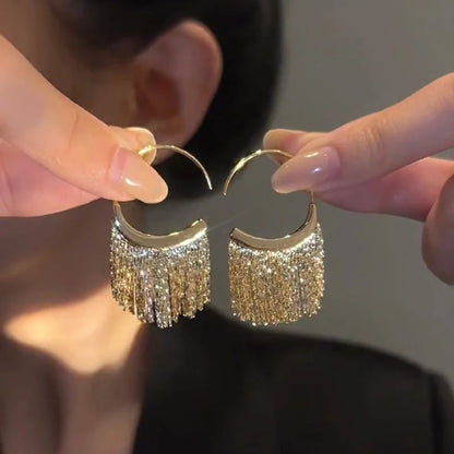 925 Silver Snake Chain Tassel Earrings Elegant Womens Jewelry